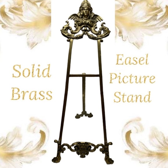 Vintage Victorian Brass Easel Picture Stand Ornate Medieval Gothic Renaissance